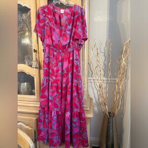 NIC+ZOE Pink and Blue Leaf Print Maxi Dress